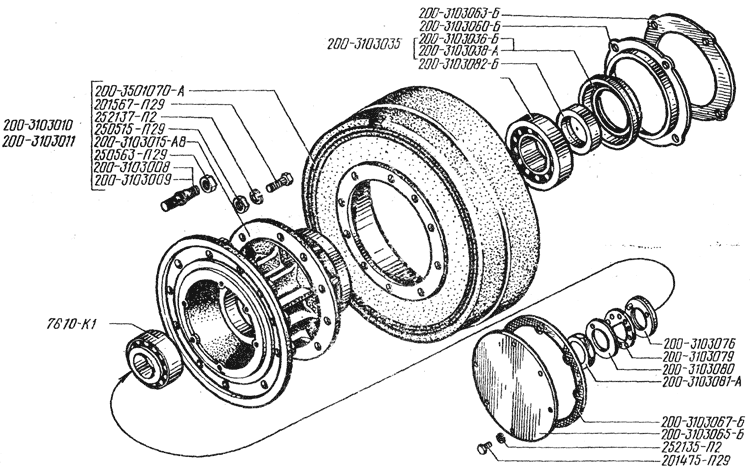Ступицы передних дисковых колес и тормозные барабаны КрАЗ-256